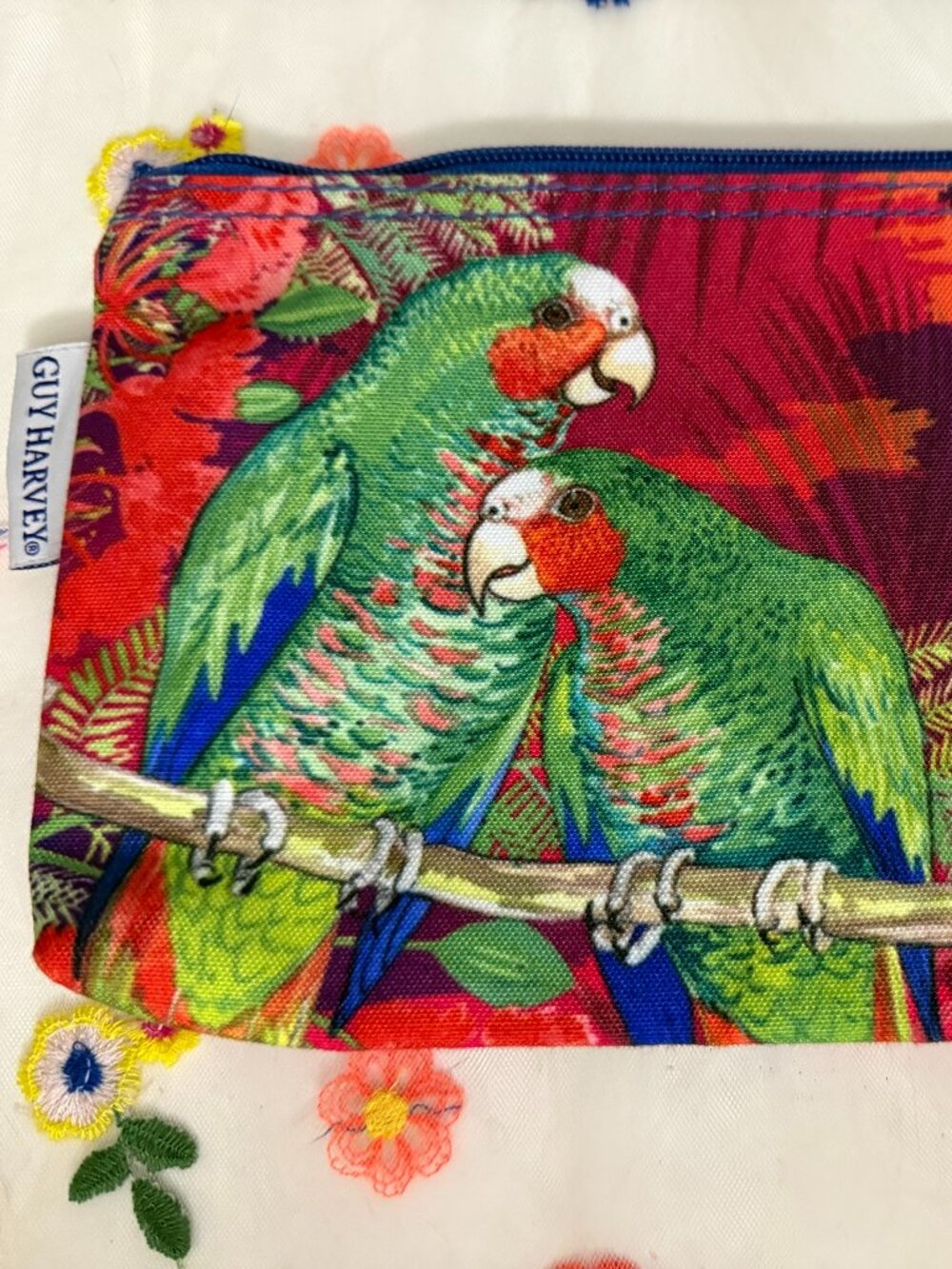 Guy Harvey Tropical Parrots Zippered Cosmetic Pouch